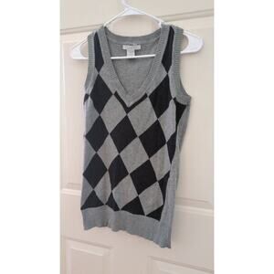 Vintage Charlotte Russe Small Grey & Black Diamond Sweater Vest, Cotton Preppy
